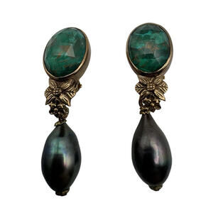 Stephen Dweck Dangle Clip Earrings Gold Tone Green Purple